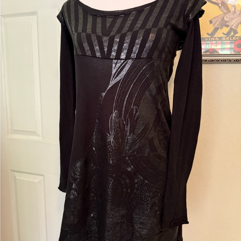 Custo Barcelona Black Patterned Long Sleeve Dress